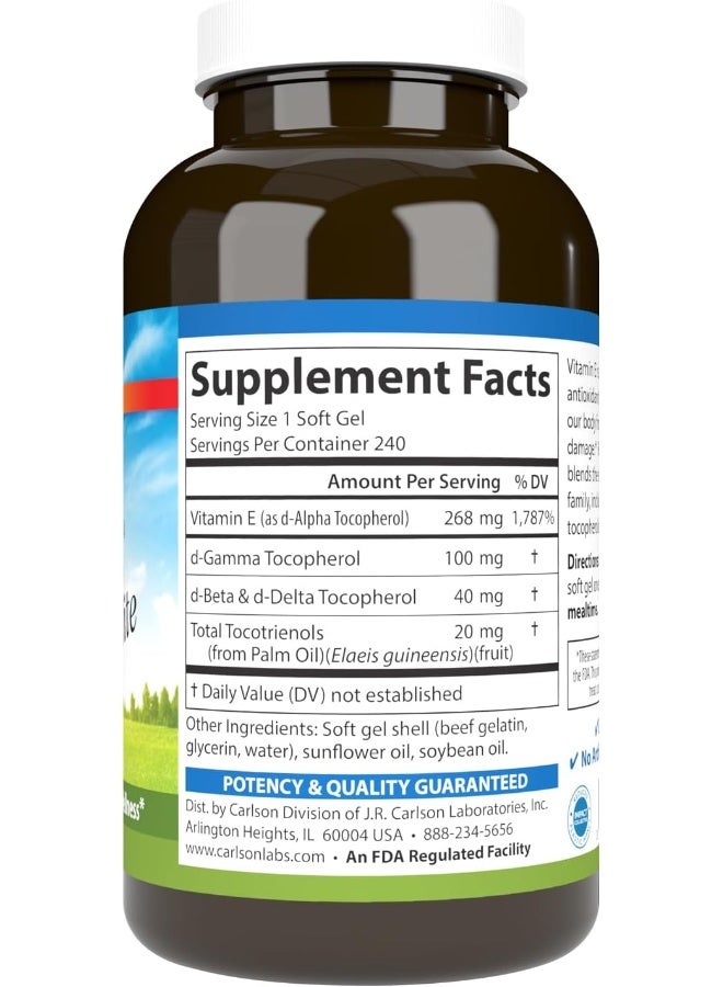 Carlson - E-Gems Elite, 400 IU Vitamin E with Tocopherols & Tocotrienols, Vitamin E Capsules, Heart Health & Optimal Wellness, Antioxidant, Vitamin E Supplement, 240 Softgels - Image 2