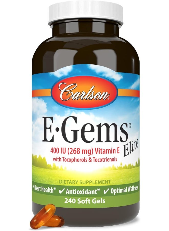 Carlson - E-Gems Elite, 400 IU Vitamin E with Tocopherols & Tocotrienols, Vitamin E Capsules, Heart Health & Optimal Wellness, Antioxidant, Vitamin E Supplement, 240 Softgels - Image 5