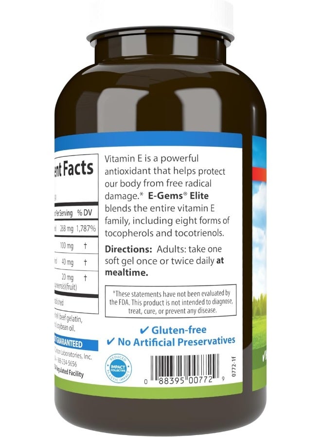 Carlson - E-Gems Elite, 400 IU Vitamin E with Tocopherols & Tocotrienols, Vitamin E Capsules, Heart Health & Optimal Wellness, Antioxidant, Vitamin E Supplement, 240 Softgels - Image 3