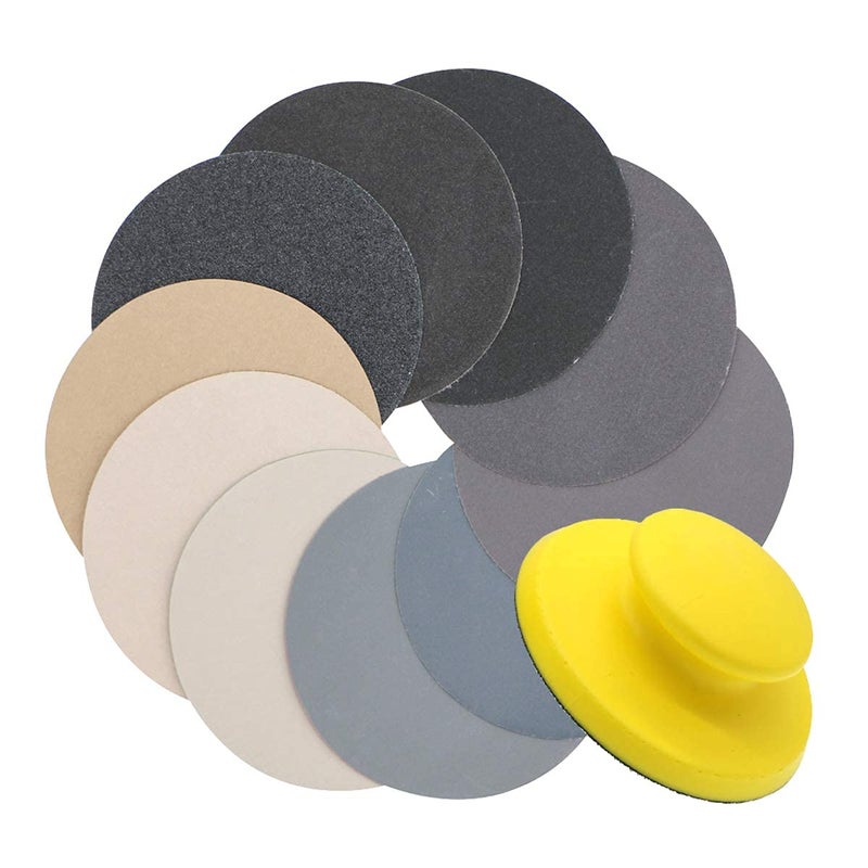 VIBRATITE 40 Pieces 5 Inch Sanding Discs, Wet Dry Sandpaper Sheets Assortment 80 to 7000 Grit Silicon Carbide Hook and Loop Round Sanding Paper with Handle Sanding Block for Wood Metal Automotive