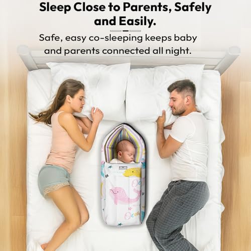 StarAndDaisy 3 in 1 Baby Sleeping Bag for New Born/Baby Bedding Set for New Born/Soft and Comfortable Baby Bed for 0-12 Months/Washable & Foldable Cotton Design (Ocean Print) - Image 4