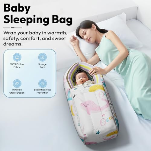 StarAndDaisy 3 in 1 Baby Sleeping Bag for New Born/Baby Bedding Set for New Born/Soft and Comfortable Baby Bed for 0-12 Months/Washable & Foldable Cotton Design (Ocean Print) - Image 2