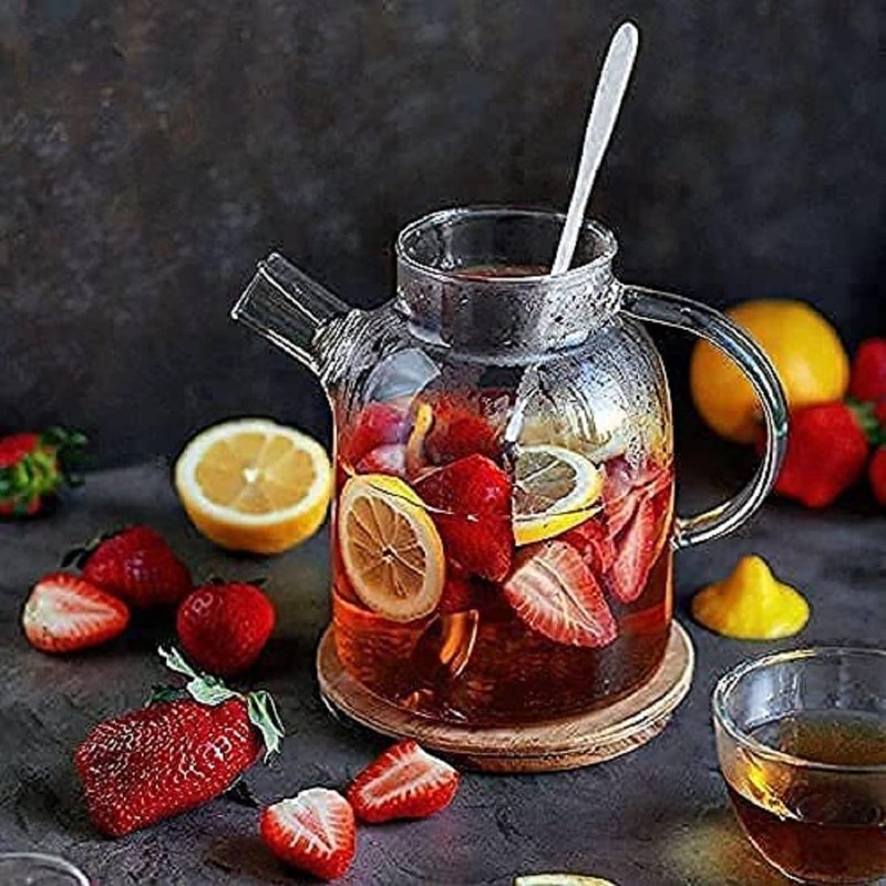 BRUSHFINCH Water Jug 18 Litre Glass Jug Water Jug with Wooden Lid Jug Glass for Ice Tea Juice Milk Drinking Beverage Jug Water Jug Glass 1pc Clear - Image 3