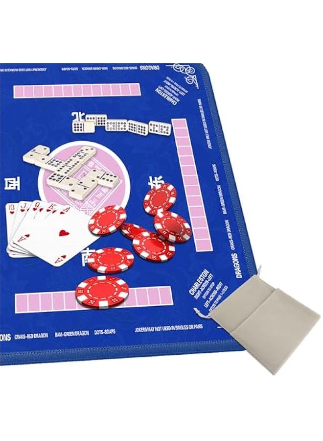 Mahjong Mat - Non-Slip Noise Reduction Gaming Mat 32.4x32.4 Inch for Mahjong/Poker/Board Games/Card Games/Dominoes (Blue) - Image 5