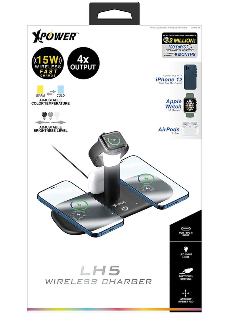 Xpower شاحن لاسلكي LH5 بقدرة 4x [15W] متوافق مع سلسلة iPhone 12 / ساعة ذكية من السلسلة 1 إلى 6 / Airpods 2 و Airpods Pro - Image 2