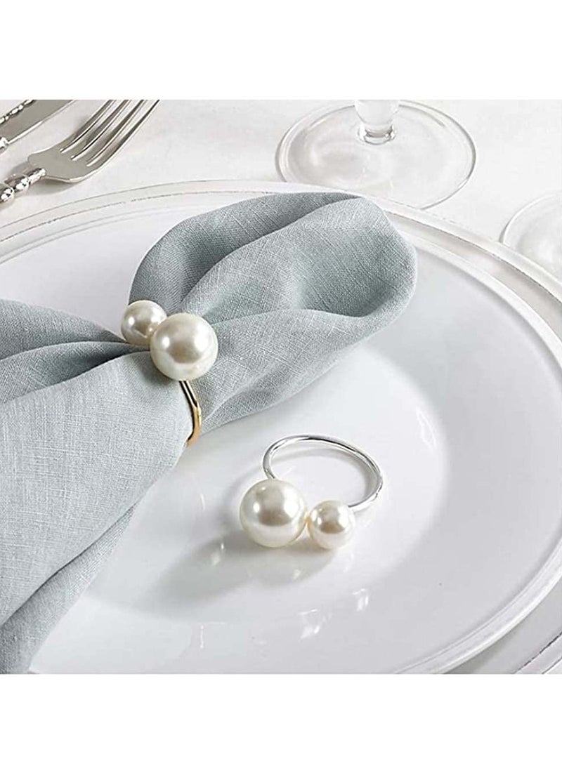 Barakah 12 Pearl Napkin Ring Napkin Buckle Napkin Buckle Holder Used For Family Gathering Dinner Wedding Decoration Napkin Ring Thanksgiving (Golden) - Image 3