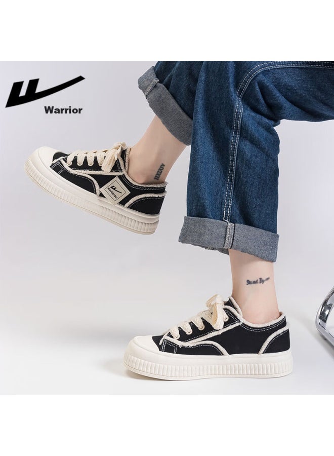 Pull Back Huili Women's Canvas Shoes, Versatile Wheat Spike Casual Shoes, Student Sports White Sneakers F249br Black/beige 40 - Image 2