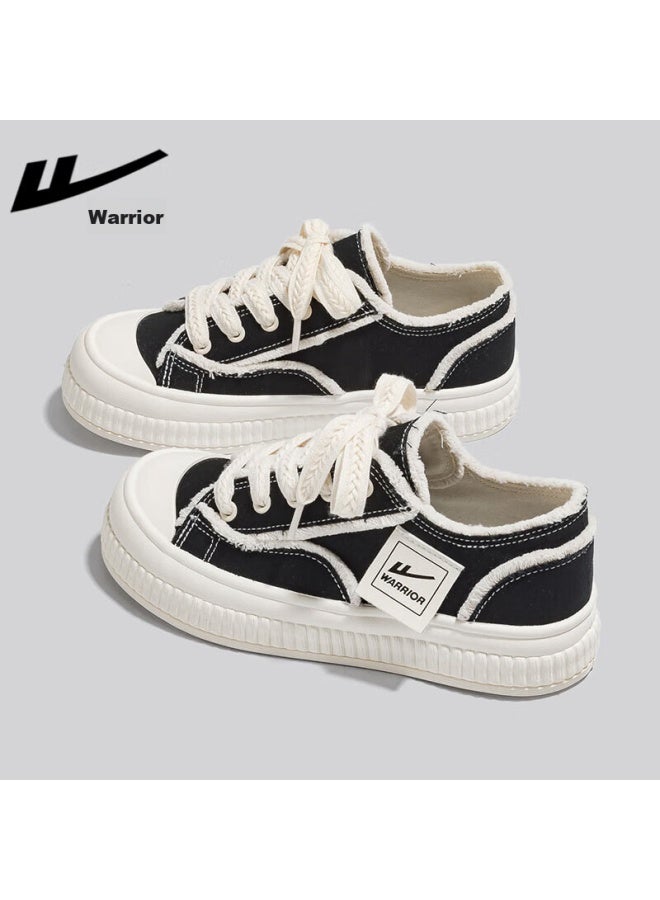 Pull Back Huili Women's Canvas Shoes, Versatile Wheat Spike Casual Shoes, Student Sports White Sneakers F249br Black/beige 40 - Image 1