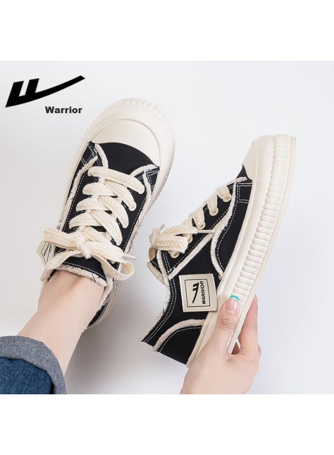 Pull Back Huili Women's Canvas Shoes, Versatile Wheat Spike Casual Shoes, Student Sports White Sneakers F249br Black/beige 40 - Image 4