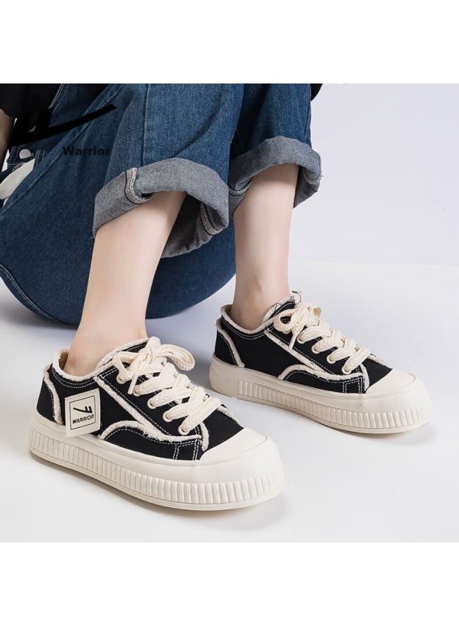 Pull Back Huili Women's Canvas Shoes, Versatile Wheat Spike Casual Shoes, Student Sports White Sneakers F249br Black/beige 40 - Image 3
