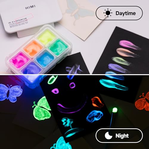 HIMI Glow in The Dark Jelly Gouache Paint Set, 6 Colors 23ml, Jelly Cup Design, Travel carry, Non Toxic Paint for Canvas and Paper, Art Supplies for Professionals - Image 3