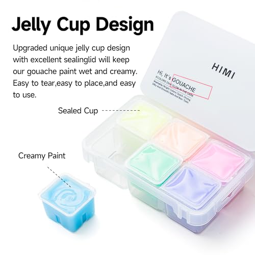 HIMI Glow in The Dark Jelly Gouache Paint Set, 6 Colors 23ml, Jelly Cup Design, Travel carry, Non Toxic Paint for Canvas and Paper, Art Supplies for Professionals - Image 2