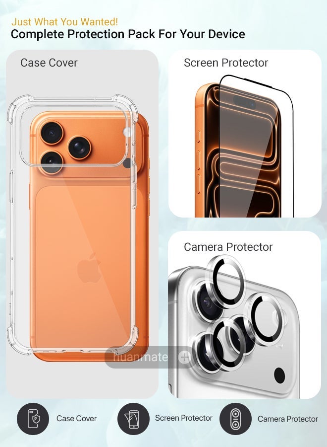 huanmate 3 in 1 Apple iPhone 17 Pro Protection Pack - Ultra Clear Shockproof Case, Edge-to-Edge Screen Protector & Camera Lens Protector, 360 Degree Full Body Protection for Apple iPhone 17 Pro - Image 2
