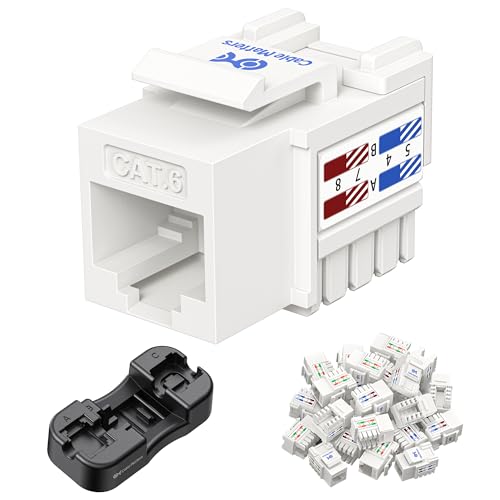 Cable Matters [UL Listed] 25-Pack 10Gbps Cat6 Keystone Jacks, RJ45 Keystone Jack, Ethernet Modular Jack in White with Punch-Down Stand for Patch Panel and Wall Plate - Image 1