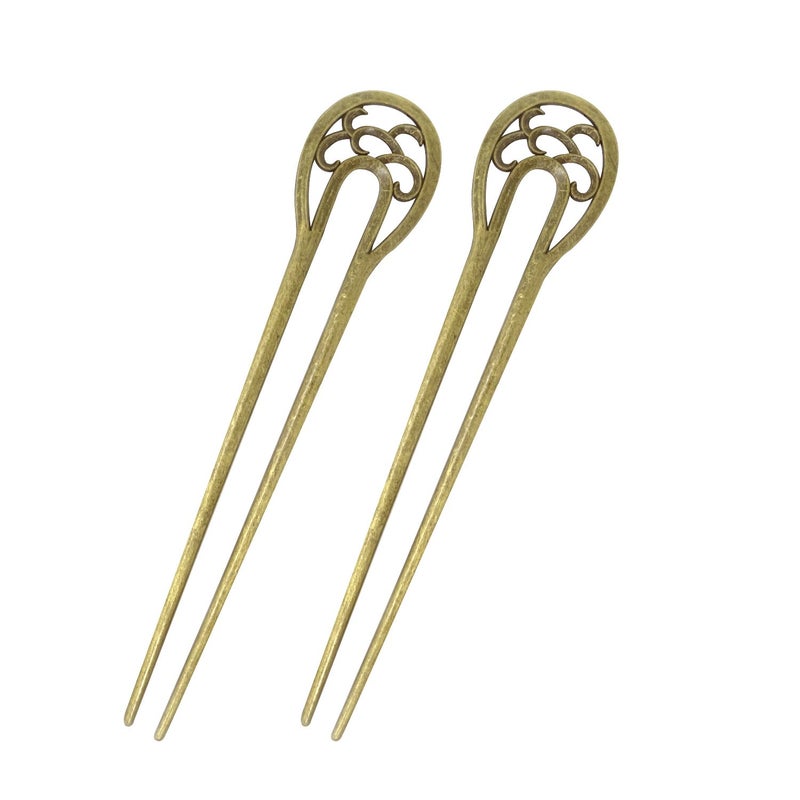 Honbay 2PCS Fashion Long Hair Decoration Antique Bronze UShape Hairpins Hair Sticks Hair Forks