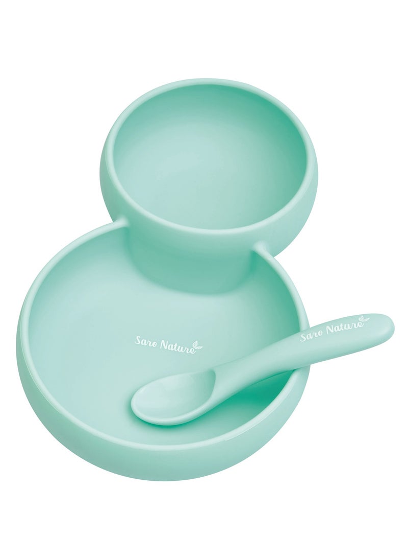 Silicone Twin Plate, Bowl and Spoon Set Mint Green