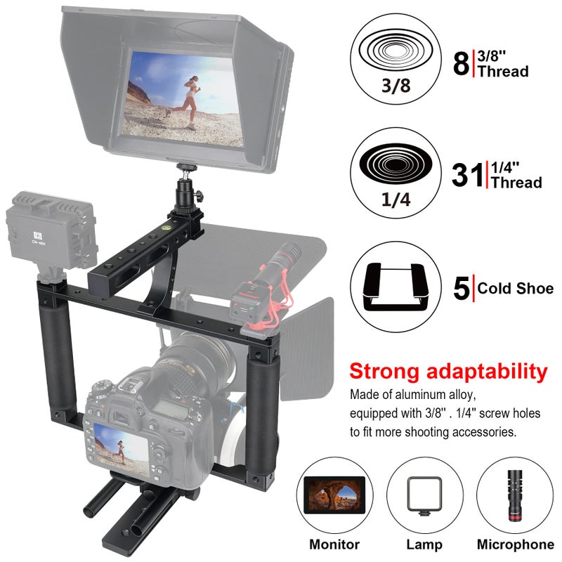 Fantaseal Universal Aluminum Alloy DSLR Mirrorless Camera Camcorder Stabilizer Extension Cage Mount for Mic Monitor Light, Movie Making Rig YouTube Tiktok Vlogging Video Kit w/Phone Holder for Canon Sony Nikon - Image 3