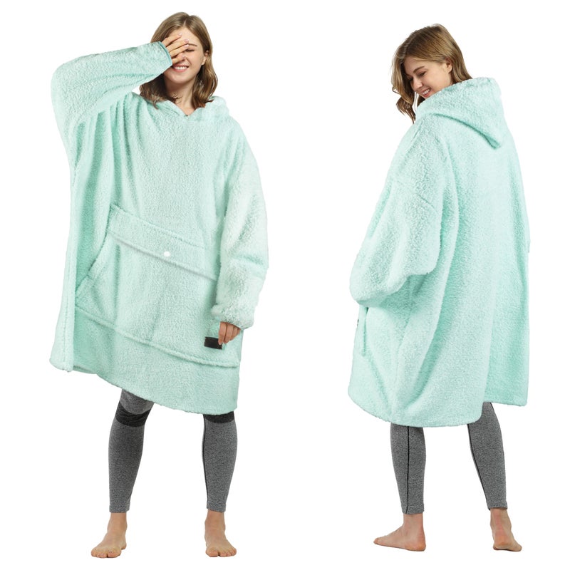هودي بطانية تيرينيا oversized قابل للارتداء من شيربا فليس بطانية منزلية دافئة مع أكمام هدية عيد الحب للحبيب
