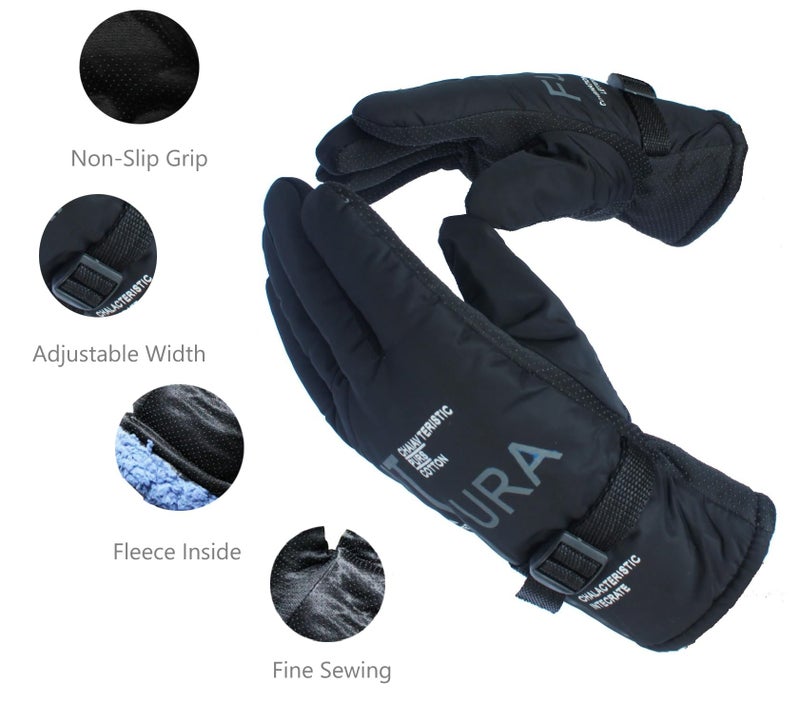 Alexvyan 1 Pair -20℉ Snow & Windproof Scratch Proof Thermal Soft Fur Warm Full Finger Winter Gloves (Fur/Fleece Inside) for Riding, Protective Hand Ideal for Cold Weather for Male (Black Sports) - Image 3
