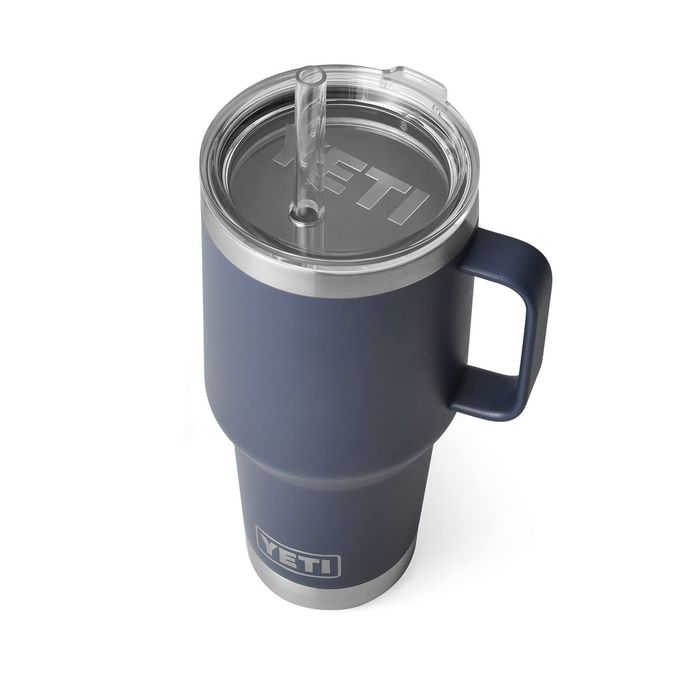 YETI Rambler 35 oz Tumbler with Handle and Straw Lid, Travel Mug Water Tumbler, Vacuum Insulated Cup with Handle, Stainless Steel, Navy - Image 1