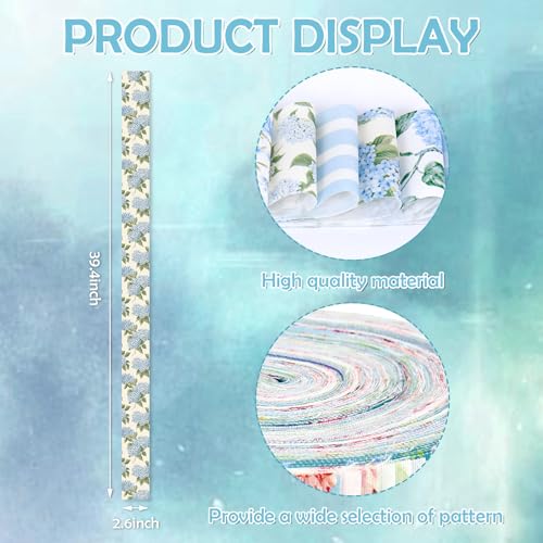 Whaline 40 Pcs Hydrangea Cotton Fabric Strips Spring Fabric Bundles Blue Flower Plaid Stripe Quilting Patchwork for DIY Sewing Craft Decor 26 x 394 Inch - Image 3