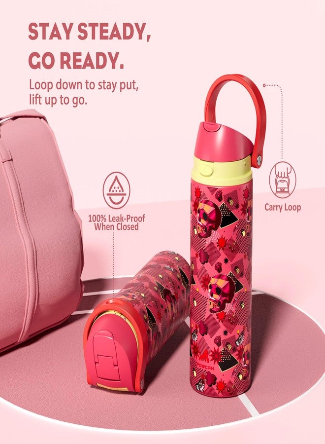 POWCAN 24 oz Insulated Skull Water Bottle: 2-in-1 Lid with Push-Button Spout & Quick-Flip Straw, Leakproof, Car Cupholder Friendly, Stainless Steel for Gym, Travel, Camping (Candy Vandal) - Image 4
