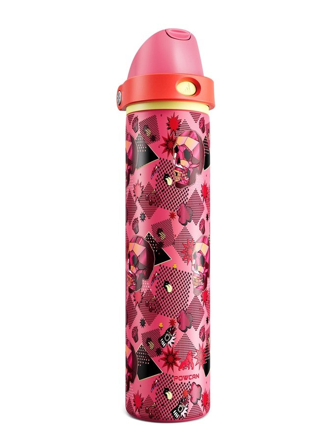 POWCAN 24 oz Insulated Skull Water Bottle: 2-in-1 Lid with Push-Button Spout & Quick-Flip Straw, Leakproof, Car Cupholder Friendly, Stainless Steel for Gym, Travel, Camping (Candy Vandal) - Image 1