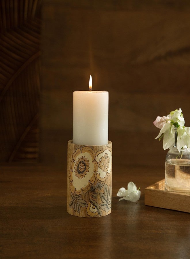 Ellementry Fleur D'or Pillar Candle Holder - Small, Decorative Candlestick Holders for Living Room and Home Décor, Wooden Candle Stands for Wedding, Parties, Gifting and Dining Table Centerpiece - Image 1