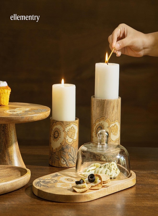 Ellementry Fleur D'or Pillar Candle Holder - Small, Decorative Candlestick Holders for Living Room and Home Décor, Wooden Candle Stands for Wedding, Parties, Gifting and Dining Table Centerpiece - Image 5