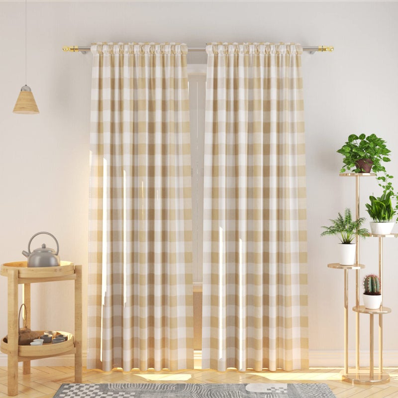 NATUS WEAVER Buffalo Check Curtains 52 inch wide x 108 inch Long Farmhouse Living Room Divider Bedroom Gingham Plaid Window Curtain Sliding Glass Door Drapes 2 Panels Rod Pocket Window Treatment Set Beige & White - Image 1