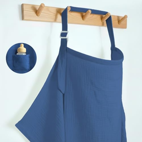 MUGVELL Muslin Nursing Covers for Breastfeeding Arch Neckline Breast Feeding Covers for Women Moms Privacy Breathable Summer Nursing Apron Enlarged XL Size Soft Feeding Cover Misty Blue - Image 1
