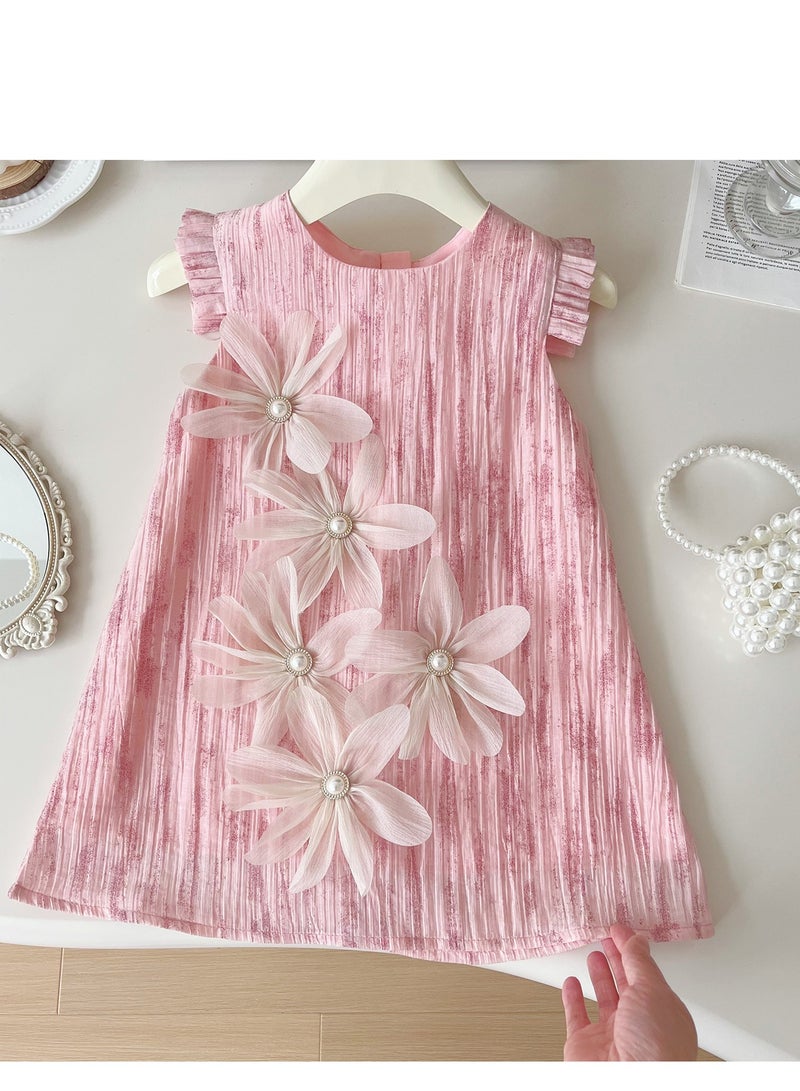 Girl's Sleeveless Cute And Beautiful Floral Dress, Girl's Long Skirt  - Image 1