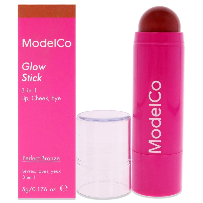 ModelCo Glow Stick 3In1  MultiUse Cream Color Stick  Hydrating Creamy Formula  Delivers Luminous Color For Healthy Glow  Buildable Coverage From Sheer To Saturated  Perfect Bronze  0176 Oz