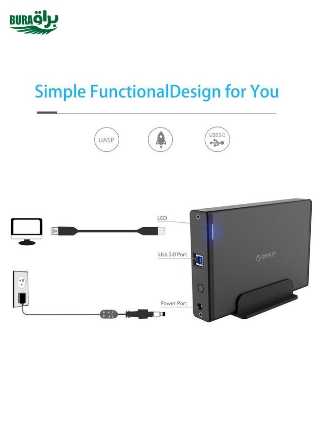 BURAQ ORICO 7688U3 Vertical Aluminum External Hard Drive Enclosure Storage Case Hard Drive Dock for 3.5 inch SATA HDD(Black)  - Image 4