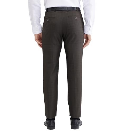 Raymond Men's Slim Fit Checks Pattern Poly Viscose Blend Flat Front Formal Trouser (Size: 38)-RMTS05386-O7 Dark Brown - Image 4