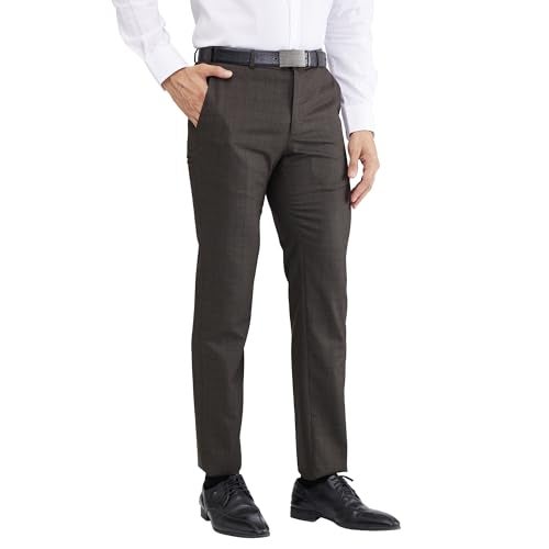 Raymond Men's Slim Fit Checks Pattern Poly Viscose Blend Flat Front Formal Trouser (Size: 38)-RMTS05386-O7 Dark Brown - Image 2