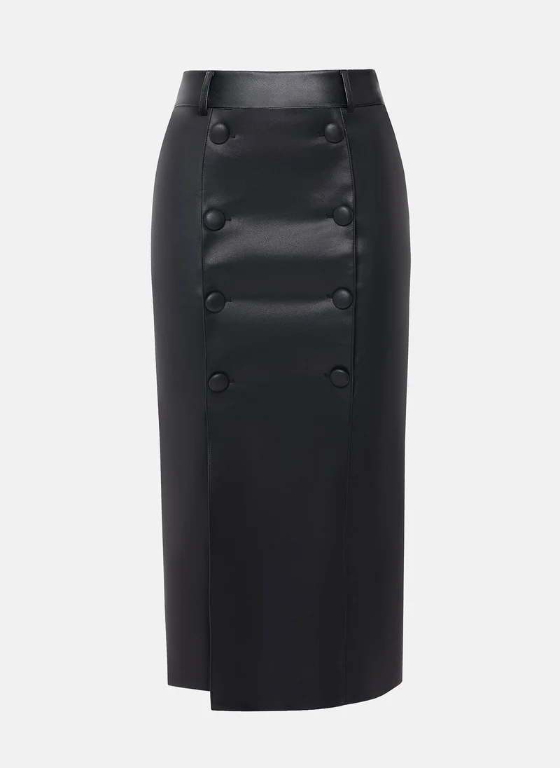 Lichi Eco-leather pencil midi skirt with large buttons