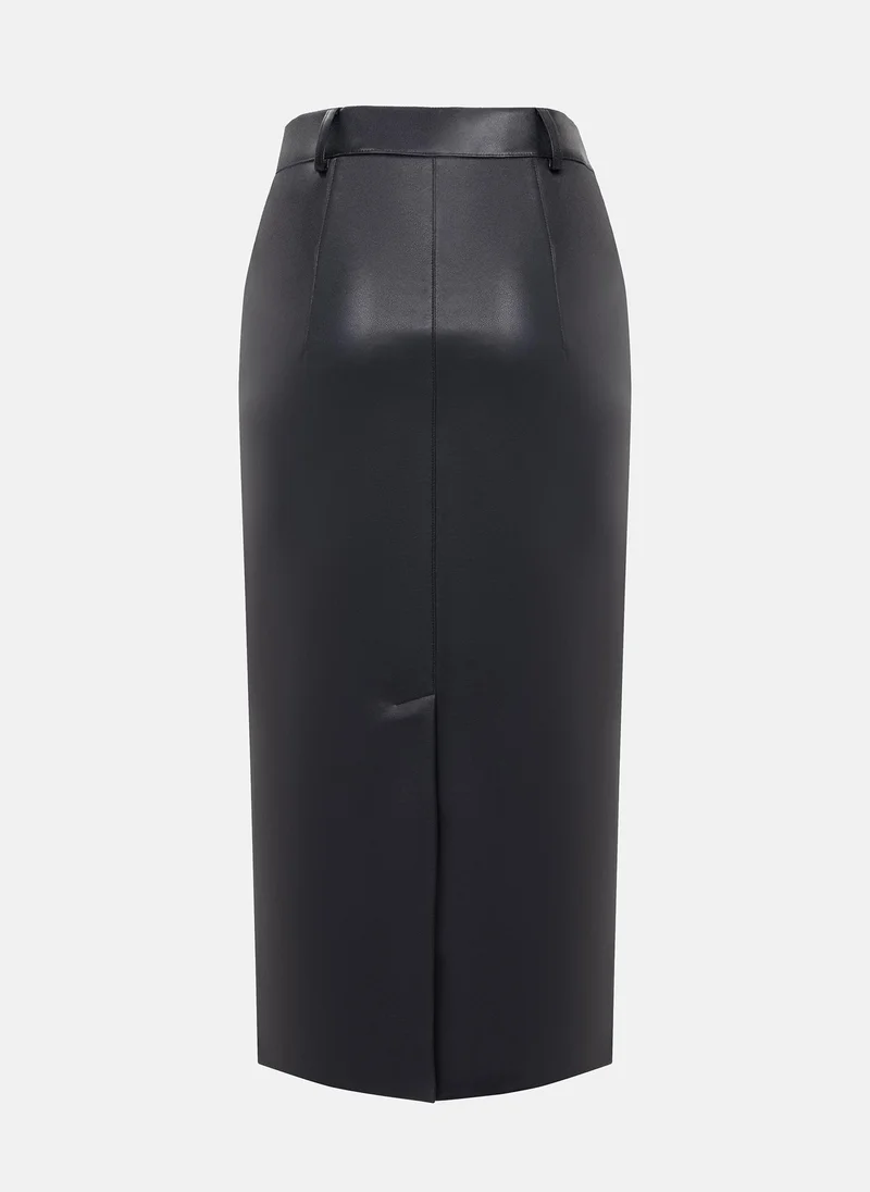 Lichi  Eco-leather pencil midi skirt with large buttons for Women | Best Price UAE