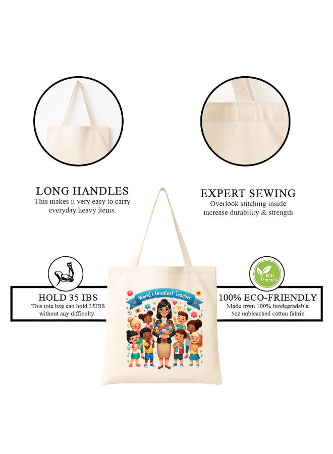 PRINTSHOP4ME Teacher's Day Canvas Cotton Bag with Funny Design - Reusable Canvas Tote Bag - Eco Friendly - Lightweight - Grocery Shopping Bag - Gifts for World Teacher Day - Perfect for School, Office - Image 5
