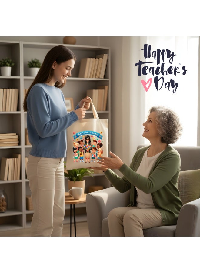 PRINTSHOP4ME Teacher's Day Canvas Cotton Bag with Funny Design - Reusable Canvas Tote Bag - Eco Friendly - Lightweight - Grocery Shopping Bag - Gifts for World Teacher Day - Perfect for School, Office - Image 3
