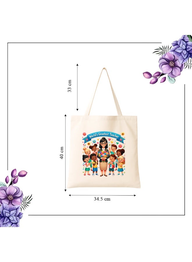 PRINTSHOP4ME Teacher's Day Canvas Cotton Bag with Funny Design - Reusable Canvas Tote Bag - Eco Friendly - Lightweight - Grocery Shopping Bag - Gifts for World Teacher Day - Perfect for School, Office - Image 4