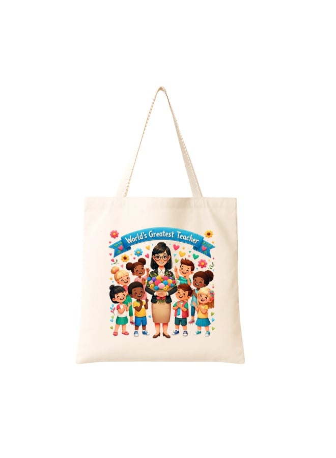 PRINTSHOP4ME Teacher's Day Canvas Cotton Bag with Funny Design - Reusable Canvas Tote Bag - Eco Friendly - Lightweight - Grocery Shopping Bag - Gifts for World Teacher Day - Perfect for School, Office - Image 1