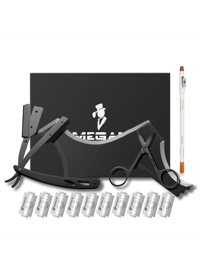 Megan - Beard Shaping Tool,5 Piece Set Beard Shaper - Include Professional Straight Edge Razor,Beard Template,10 Count of Double Edge Blades,Barber Pencil and Stainless Steel Scissors. - Image 1