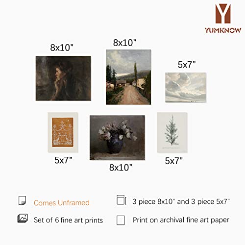 YUMKNOW Vintage Farmhouse Wall Decor - Flower Portrait Neutral Wall Art for Boho French Country Kitchen, Bathroom, Bedroom Picture Poster Print, Brown Room Decor Aesthetic Botanical Cottagecore 6 Set Unframed - Image 2