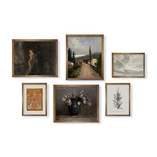 YUMKNOW Vintage Farmhouse Wall Decor - Flower Portrait Neutral Wall Art for Boho French Country Kitchen, Bathroom, Bedroom Picture Poster Print, Brown Room Decor Aesthetic Botanical Cottagecore 6 Set Unframed - Image 1