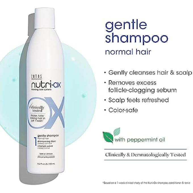 Nutri-Ox GENTLE SHAMPOO NORMAL FOR THINNING HAIR | THICKER, FULLER-LOOKING HAIR | CLINICALLY & DERMATOLOGICALLY TESTED | PEPPERMINT | COLOR-SAFE | 33.8 FL OZ - Image 3