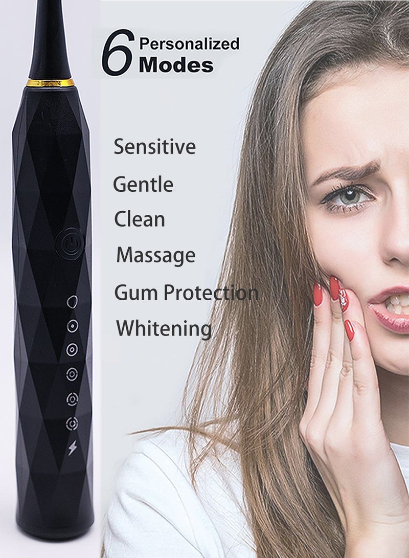 Electric Toothbrushes for Adults with 4 Brush Heads, Sonic Rechargeable Teeth Whitening Toothbrush, Power Toothbrush with 6 Cleaning Models Black - Image 2