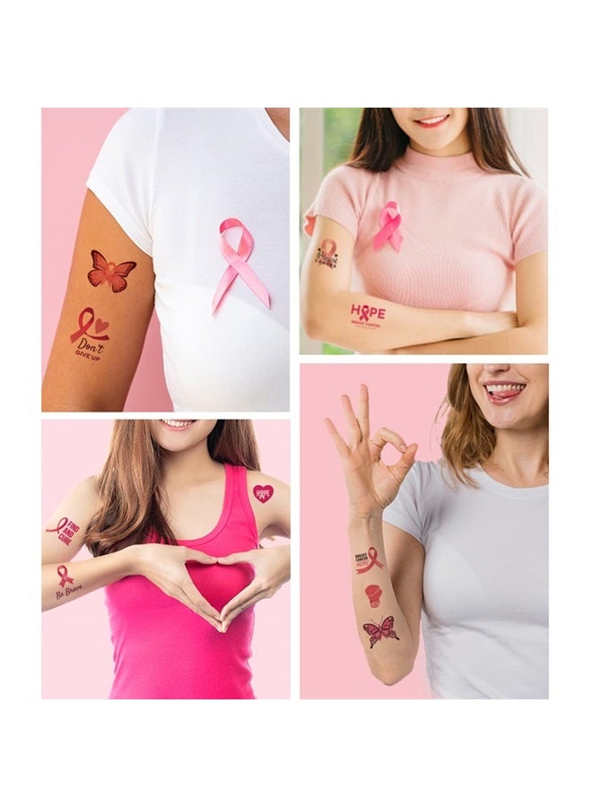 Pink Ribbon Temporary Tattoos Breast Cancer Awareness Tattoos,Fake Waterproof Pink Ribbon Tattoos Breast Cancer Awareness Party Favor Supplies(8 Sheets)