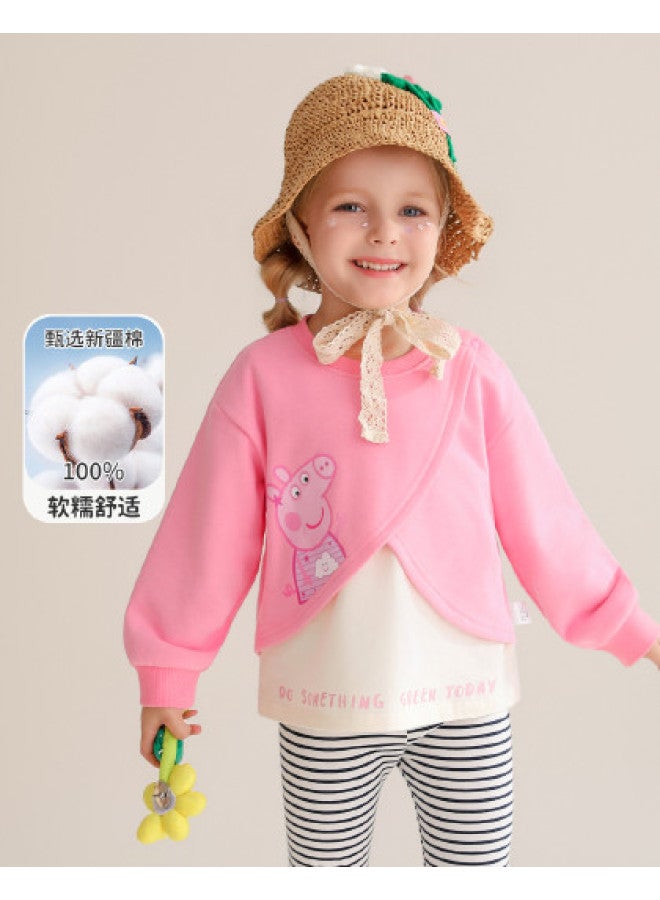 peppa Pig Spring Girls' Comfortable And Skin-friendly Pullover Hoodie - Versatile Baby Top - Image 1