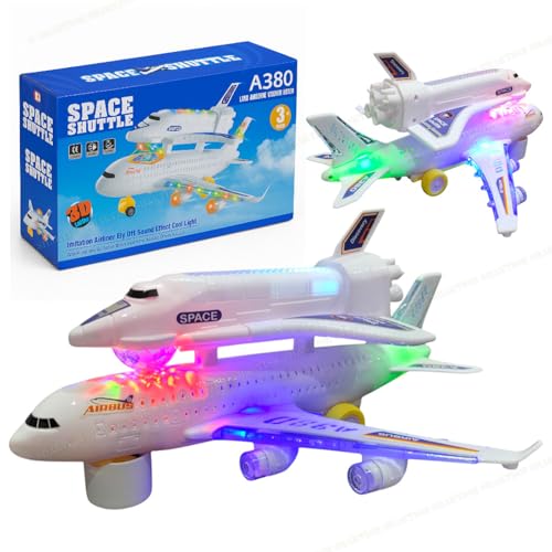 SHAKTISM Airbus A380 Toy Airplane with Lights and Sound, Bump and Go Action, Educational Aircraft Playset for Kids - Image 1